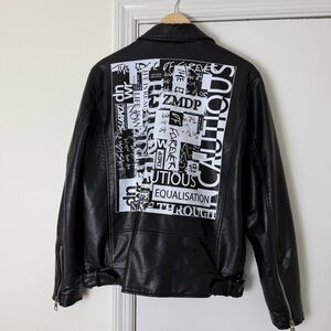 Zara Men’s Graffiti Black Moto Jacket Size Large